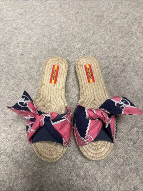 Respoke GUCCI Espadrille Slide Sandals with Navy and Pink Knot Strap SZ: 38